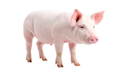 Pig standing on transparent background in studio shot
