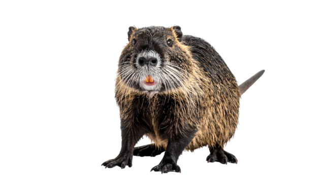 Coypu showing teeth standing on transparent background
