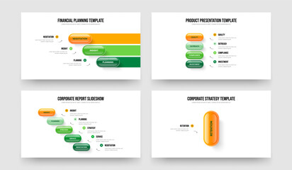 Creative Plan 3 4 5 1 Element Diagram Presentation Layout Collection. Sales Introduction Three Four Five One Option Infographic Frame Template Vector Illustration Bundle.