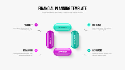 Service Visualization Frame Design Vector Illustration. Project Portfolio Four Step Infographic Slide Template. Advertising Campaign 4 Option Diagram Presentation Layout.