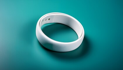 a simplistic white wristband placed on a teal background showcasing an elegant design suitable for sports activities and branding