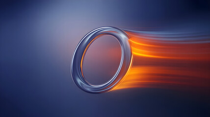 A stunning visual of a transparent ring in motion with a gradient of fiery orange and soft blue trailing behind it