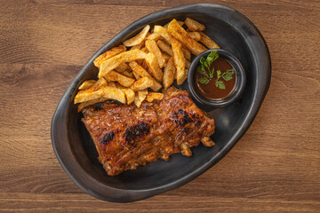 BBQ Pork Ribs with French Fries