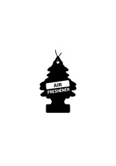 Silhouette of Tree-Shaped Car Air Freshener Hanging with Label Isolated on White for Automotive, Hygiene, and Scented Product Concepts