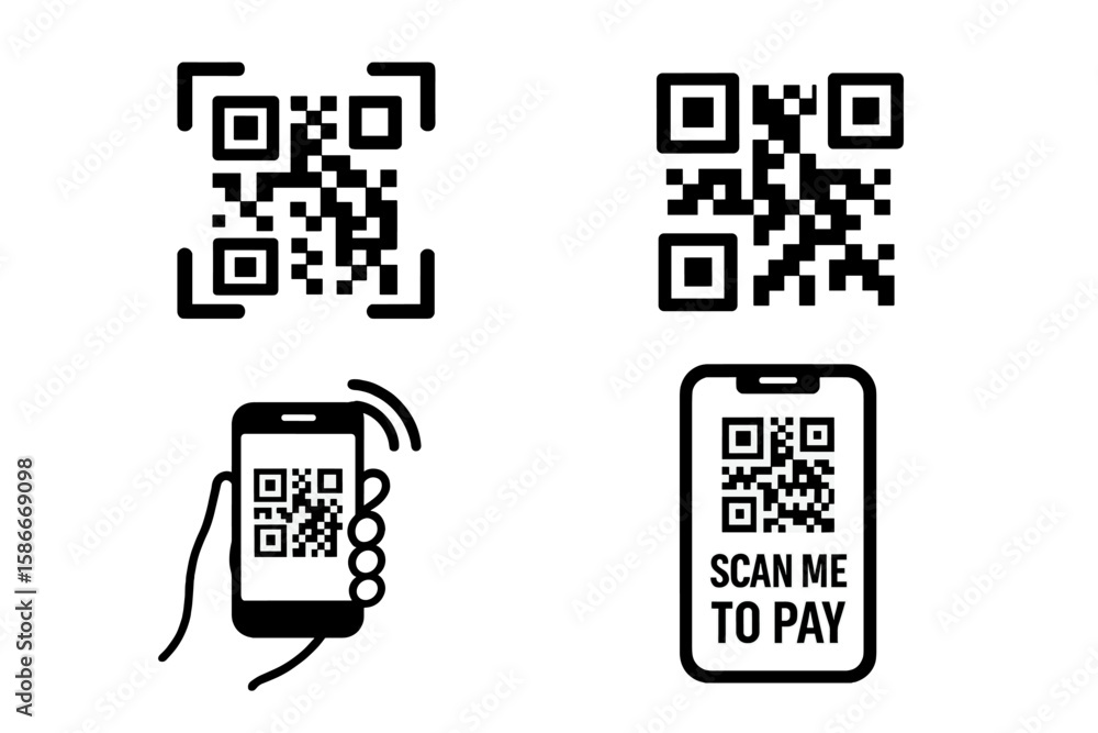 Aufkleber qr code scan icons set. smartphone scanning qr code for digital payment, contactless mobile payment,