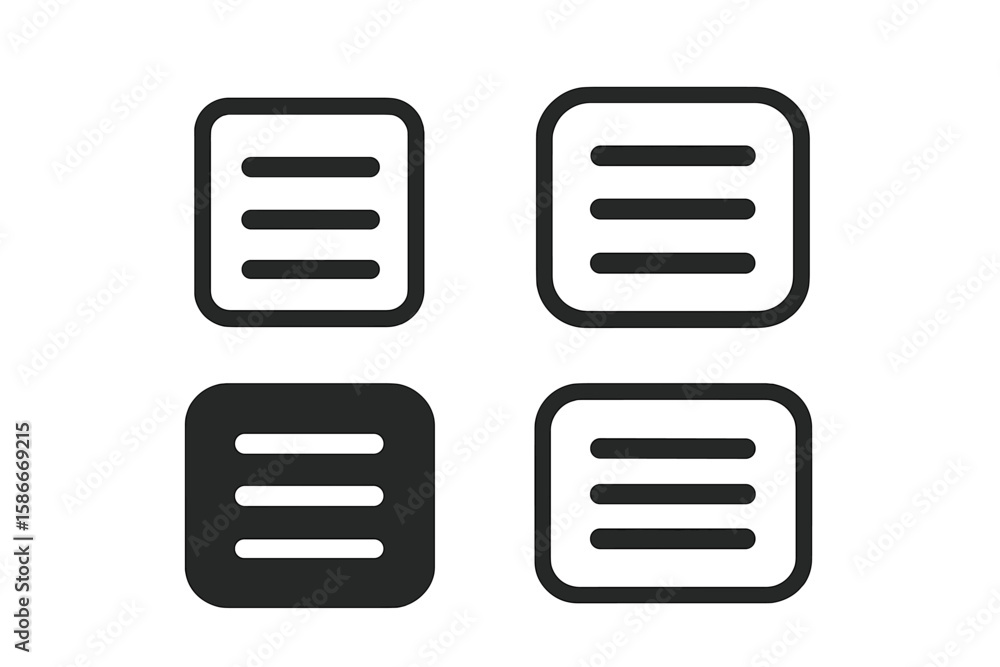 Poster set of 4 black menu icons for web and mobile ui navigation. modern hamburger menu button collection.