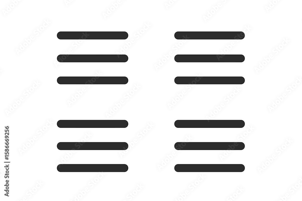 Fototapete Modern App and Web UI Menu Bar Set. Hamburger Menu Icon Collection. Four Clean Rounded Horizontal Bars Symbols. Minimal Black Navigation Icons. Essential User Interface Elements. Transparent Vector