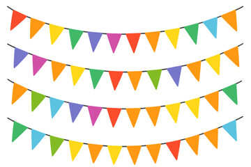 Colorful Party Bunting Banners Set of 4. Festive Pennant Flag Garlands for Birthday, Carnival, Festival, Holiday, Fair, Summer Outdoor and Indoor Event Decoration Background.