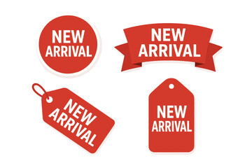 Set of 4 Red Sale Tags and Banners, New Arrival Sticker Collection for Shop Promotion, Retail Discount Label, Price Tag, Store Advertising, Special Offer Signage, Marketing Badge