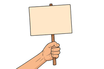 Protest Rally Hand Holding Blank Sign for Political Movement, Street Demonstration, Social Activism, Banner Design, Empty Placard for Billboard, Protester Concept Illustration