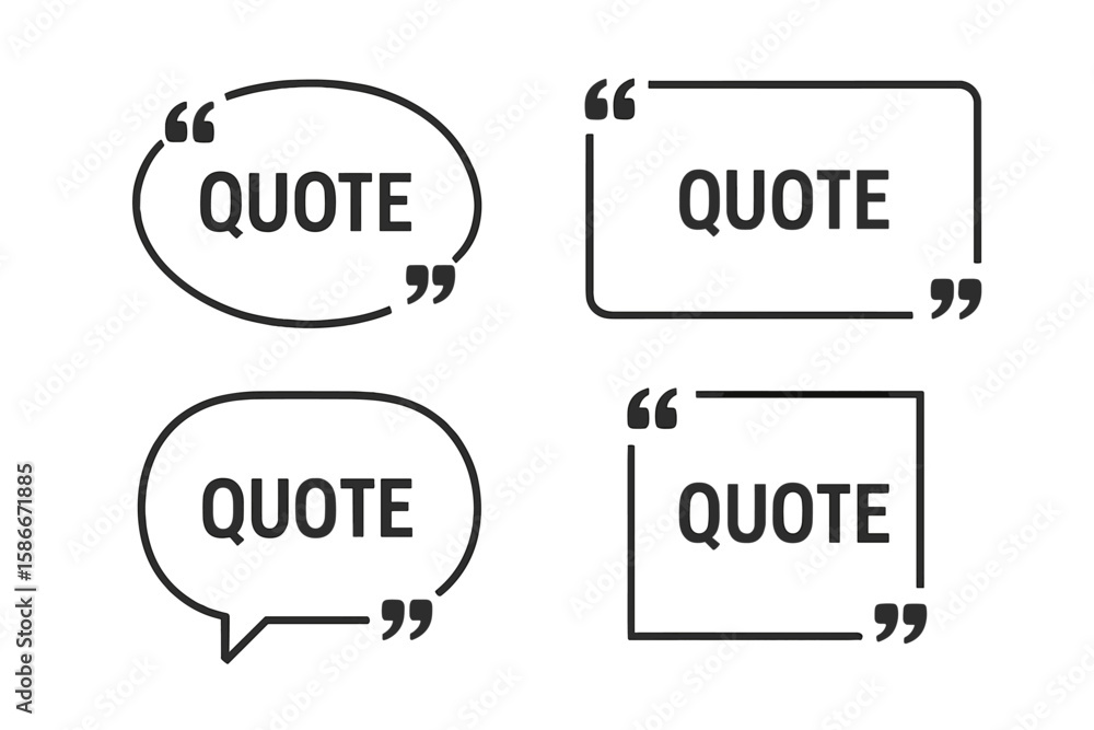 Fototapete quote text box template set. flat vector blank quote frame design. speech bubble outline with quotat