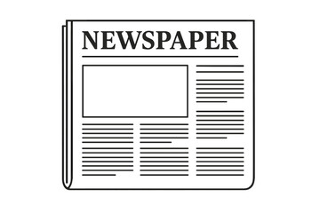 Realistic vector illustration of black and white newspaper front page layout with copy space, blank headline, text columns, and article boxes. Press, journalism, print media template