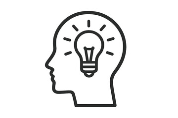 Human head silhouette with lightbulb icon inside, symbolizing creativity, innovative thinking, brainstorming, idea generation, intelligence, learning, and mental inspiration concept