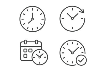 Time management line icons set. Clock, calendar, schedule, deadline, planner, appointment, reminder, punctuality, time tracking. Minimal vector symbols, outline web icon collection