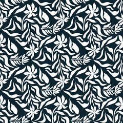 Fototapeta premium Hand drawn abstract floral lines pattern. Daisy seamless background. Modern flower illustrations for textile design, fabric printing, packaging, wallpaper, decoration, cards and posters.