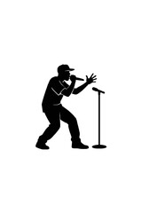 Dynamic Silhouette of a Rapper Performing Live with Microphone in Hand Isolated on White for Urban Music and Hip Hop Culture Themes
