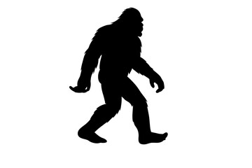 Bigfoot walking silhouette vector illustration. Mythical creature from American folklore. Cryptozoology legend, mysterious ape-like beast, giant monster, Sasquatch, Yeti.