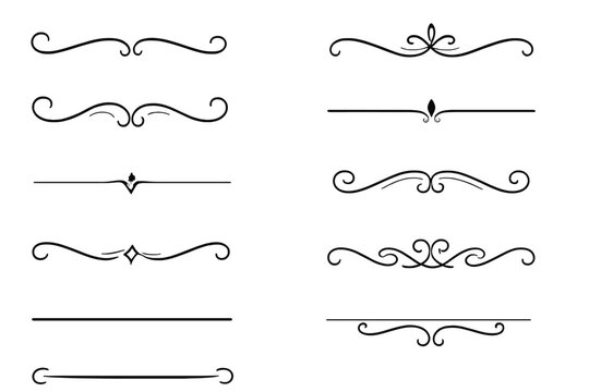 Elegant divider designs collection. Set of vintage decorative elements, text separators, and page borders. Simple vector flourishes, swirls, and ornamental rule lines for classic design.