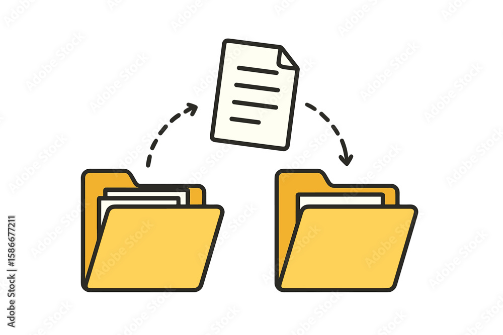 Fototapete File transfer concept. Data migration and document sharing icon. Moving or copying files between folders. Digital archive, backup, and document management system symbol.