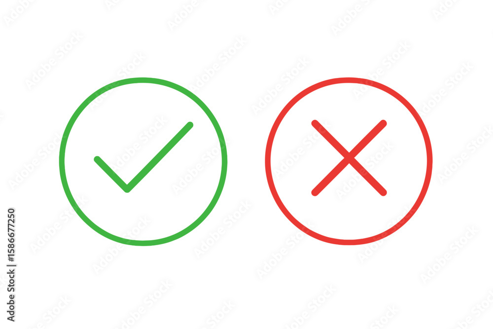 Aufkleber green tick and red cross vector icons. check mark and x symbols for approval and rejection. concepts