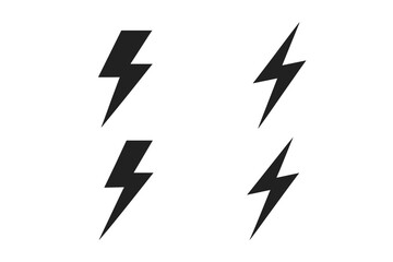 Four Dynamic Lightning Bolt Vector Icons Set — Electric Power Symbol, Thunder Strike, Flash Energy, Bold Abstract Electricity Illustration, Electrical Design Graphic Elements