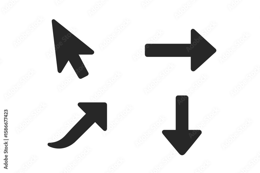 Poster collection of four bold black arrow and cursor symbols. vector arrow icons for web design, navigatio