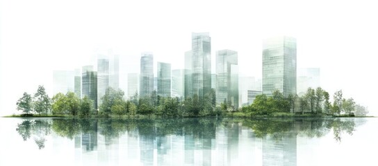 Fototapeta premium Eco-Cityscape: Modern Urban Oasis Reflecting Sustainable Harmony