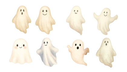 Cute Ghosts Pack &ndash; Watercolor Halloween Spirits Illustration
