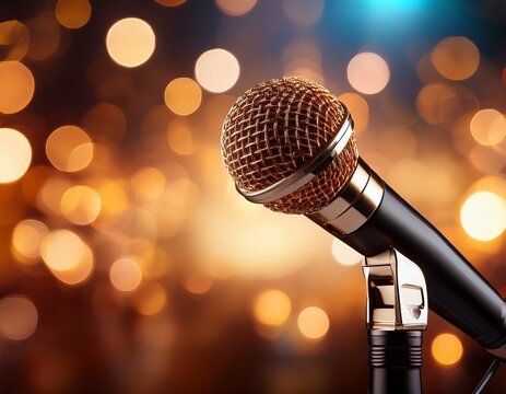 microphone with bokeh lights comedy karaoke poster background