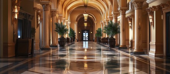 Obraz premium Opulent Grandeur: A Luxurious Hotel Lobby Interior