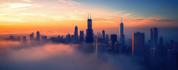 Chicago Skyline Sunrise: A City Above the Clouds