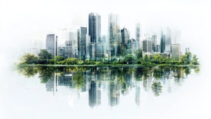 Fototapeta premium Urban Oasis: Cityscape Reflection in Tranquil Waters