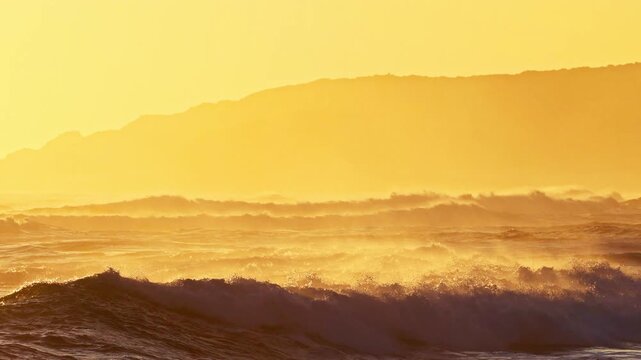 Ocean Waves at Sunset on Scenic Coastal Beach
