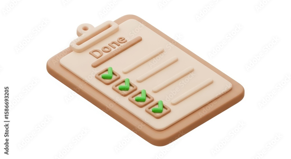 Aufkleber 3 d render of a clipboard with a completed checklist and the word done task