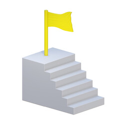 3d ladder to success , A flag of success on the top of stairs with congratulation colorful flakes. Business concept of success. 3D render