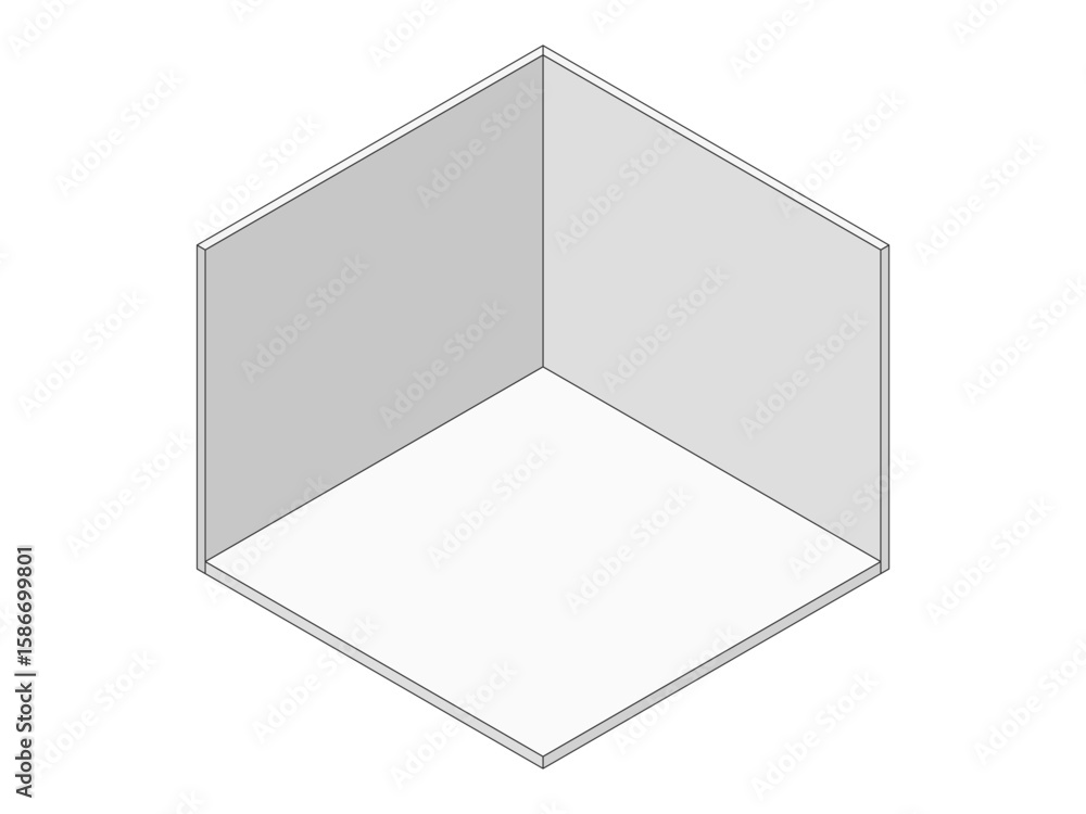 Poster empty isometric room corner with two walls and floor. abstract 3d geometric space. minimalist interi