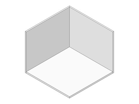 Empty isometric room corner with two walls and floor. Abstract 3d geometric space. Minimalist interior design concept for architecture and decoration.