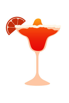 Margarita, daiquiri cocktail vector with bloody orange slice garnish and salt rim on isolated background. Modern flat design tequila drink for bar, restaurant, mixology design. High resolution PNG