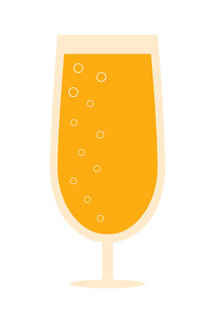 Vector illustration of a tall champagne flute with golden sparkling beer and bubbles. Perfect for Belgian beer, party, bar menu, celebration, or brewery-themed designs. Isolated PNG