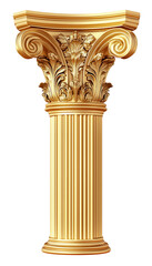 Obraz premium Elegant Gold iconic Column Classic Architectural Design element isolated on a White Background