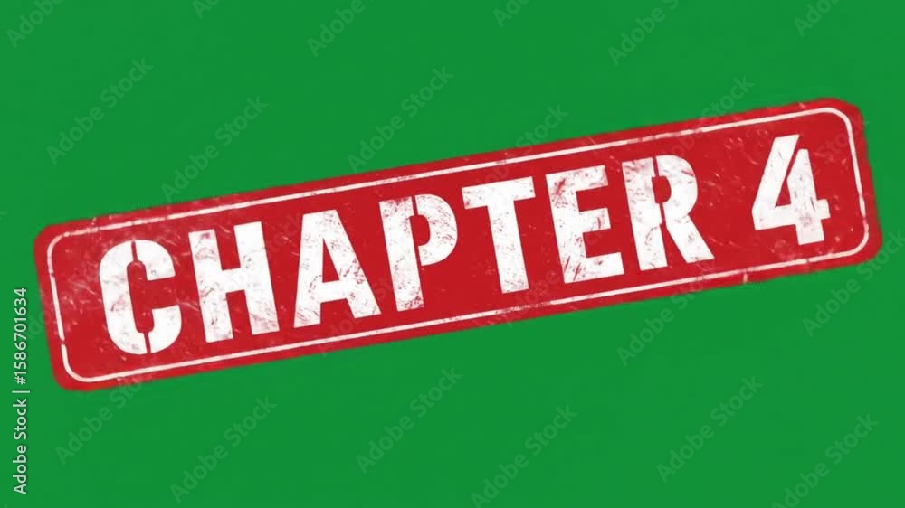 Poster a red sign displaying the text chapter four against a solid green background in a studio setting