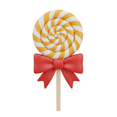 3d icon of a festive lollipop with a red bow isolated on white isolated on transparent background