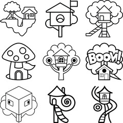 Funny cartoon characters with doodle speech bubbles, an icon set for business and home design