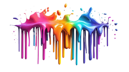 Colourful melting text effect mockup designed using a geometric layout and sharp icon-based visuals isolated on transparent background