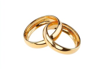 Golden wedding rings intertwined, studio shot, white background, symbolizing commitment, ideal for wedding invitations