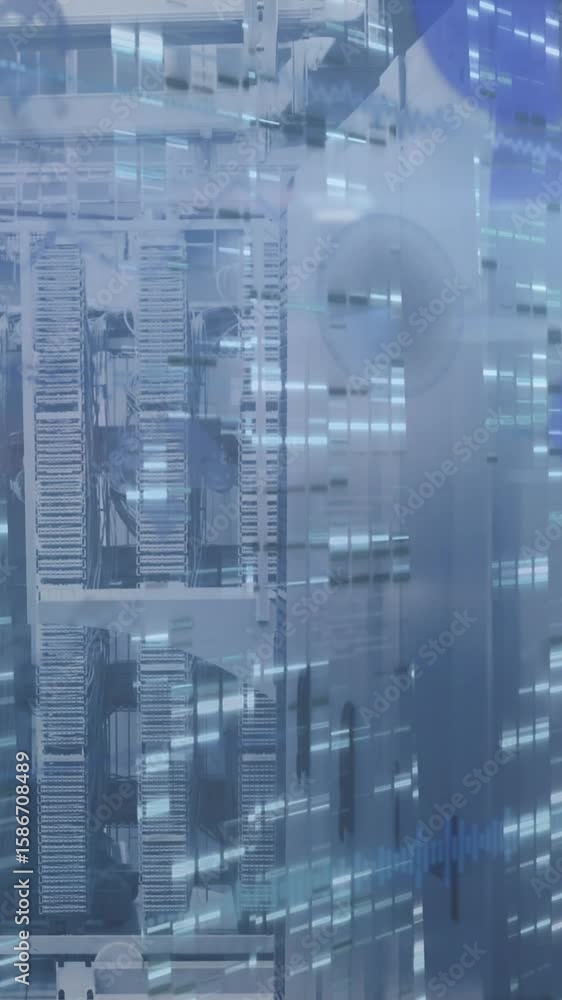 Poster animation of data processing over server room