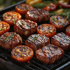 Grilled steak with vegetables