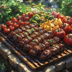 Grilled steak with vegetables