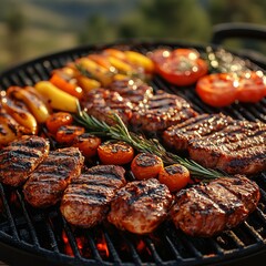 Grilled steak with vegetables