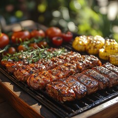 Grilled steak with vegetables